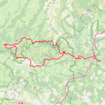 Itinéraire Saint-Geniez-d'Olt (34min) - Vallée du Lot (67km, D+1036m), distance, dénivelé, altitude, carte, profil, trace GPS