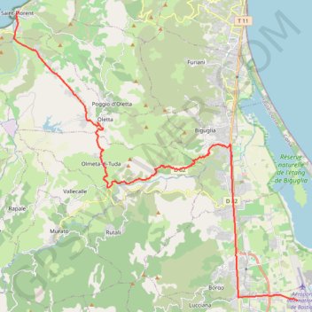 Itinéraire Saint-Florent à Bastia, distance, dénivelé, altitude, carte, profil, trace GPS