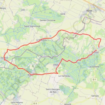 Itinéraire Coulon Arçais, distance, dénivelé, altitude, carte, profil, trace GPS