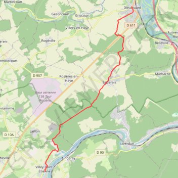 Itinéraire Dieulouard - Villey - Saint-Étienne, distance, dénivelé, altitude, carte, profil, trace GPS