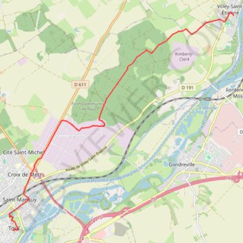 Itinéraire Villey - Saint-Étienne - Toul, distance, dénivelé, altitude, carte, profil, trace GPS