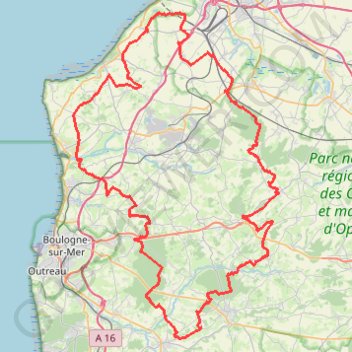 Itinéraire GR120 Tour du Parc Régional Boulonnais (Pas de Calais), distance, dénivelé, altitude, carte, profil, trace GPS