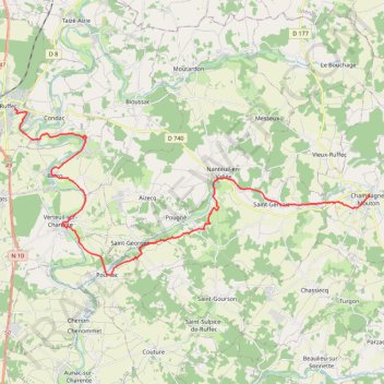 Itinéraire Champagne-Mouton / Ruffec, distance, dénivelé, altitude, carte, profil, trace GPS