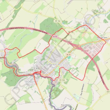 Itinéraire Randonnée à Mondorf-les-Bains, distance, dénivelé, altitude, carte, profil, trace GPS