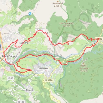 Itinéraire Montdauphin, Gros, Maison du Roi, Guillestre, distance, dénivelé, altitude, carte, profil, trace GPS