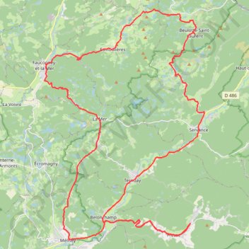 Itinéraire Fresse - Melisey - Faucogney - Servance - Fresse, distance, dénivelé, altitude, carte, profil, trace GPS