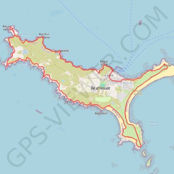 Itinéraire Ile de Houat, distance, dénivelé, altitude, carte, profil, trace GPS