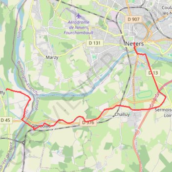 Itinéraire Nevers / Cuffy, distance, dénivelé, altitude, carte, profil, trace GPS