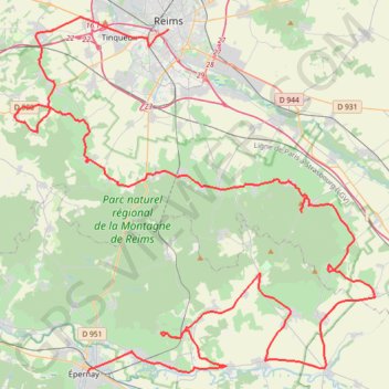 Itinéraire Route Touristique du Champagne : Montagne de Reims, distance, dénivelé, altitude, carte, profil, trace GPS