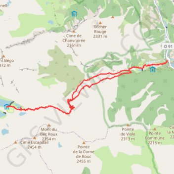 Itinéraire Lac des Mesches - Refuge des Merveilles, distance, dénivelé, altitude, carte, profil, trace GPS