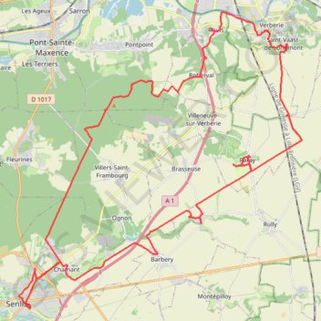Itinéraire Senlis-Roberval, distance, dénivelé, altitude, carte, profil, trace GPS