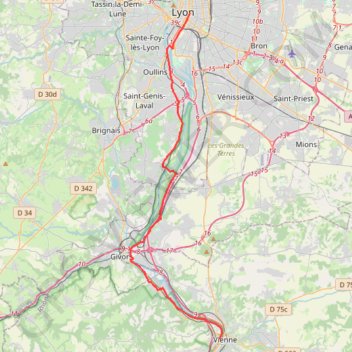 Itinéraire 10: ViaRhôna de Lyon à Saint-Romain-en-Gal / Vienne, distance, dénivelé, altitude, carte, profil, trace GPS