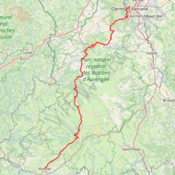 Itinéraire Aurillac - Clermont-Ferrand, distance, dénivelé, altitude, carte, profil, trace GPS