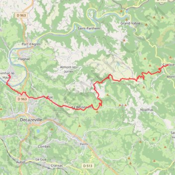 Itinéraire GR65 de Conques à Livinhac le Haut, distance, dénivelé, altitude, carte, profil, trace GPS