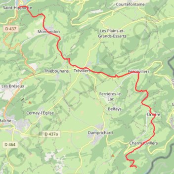 Itinéraire Grande Traversée du Jura (GTJ) - Saint-Hippolyte - Gîte du Vanney, distance, dénivelé, altitude, carte, profil, trace GPS