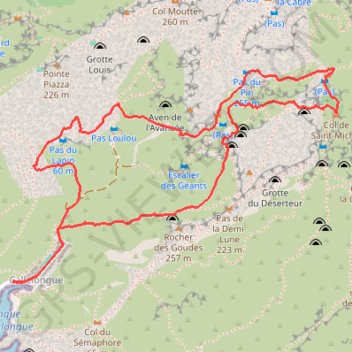 Itinéraire Par les cols Saint-Michel et de la Mounine depuis Callelongue, distance, dénivelé, altitude, carte, profil, trace GPS