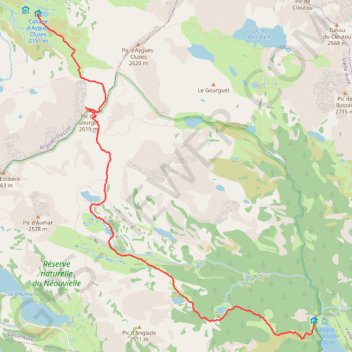 Itinéraire Pic de Gourguet en traversée du lac de l'Oule à Aygues Cluses, distance, dénivelé, altitude, carte, profil, trace GPS