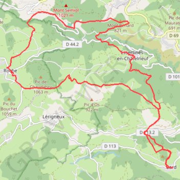 Itinéraire Bard - Roche, distance, dénivelé, altitude, carte, profil, trace GPS
