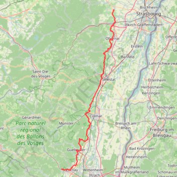 Itinéraire Véloroute du Vignoble d'Alsace, distance, dénivelé, altitude, carte, profil, trace GPS