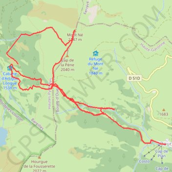 Itinéraire Cabane d'artigue par bourg d'oueil, distance, dénivelé, altitude, carte, profil, trace GPS