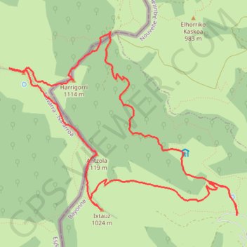 Itinéraire Ixtauz, Antsola, Autza, Harrigorri en circuit depuis Apialephoa, distance, dénivelé, altitude, carte, profil, trace GPS