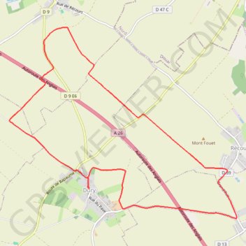 Itinéraire Dury - Saudemont - Recourt - Étaing - Éterpigny, distance, dénivelé, altitude, carte, profil, trace GPS