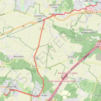 Itinéraire Forges-les-Bains - Mondétour, distance, dénivelé, altitude, carte, profil, trace GPS