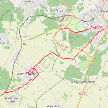 Itinéraire De Villaines sous Bois à Seugy, distance, dénivelé, altitude, carte, profil, trace GPS