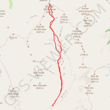 Itinéraire Guglia d'Artanavaz, distance, dénivelé, altitude, carte, profil, trace GPS