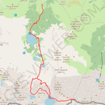 Itinéraire Pic des Crabioules et sentier des Mineurs depuis le refuge de Portillon, distance, dénivelé, altitude, carte, profil, trace GPS