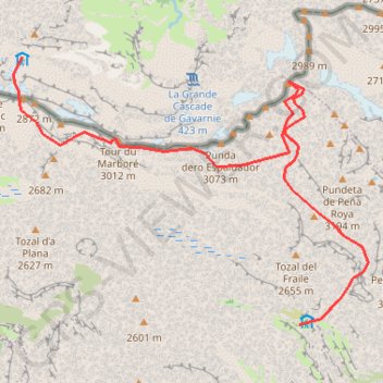 Itinéraire Pic du Marboré, distance, dénivelé, altitude, carte, profil, trace GPS