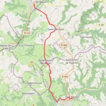 Itinéraire Port d'Agrès / Maurs, distance, dénivelé, altitude, carte, profil, trace GPS