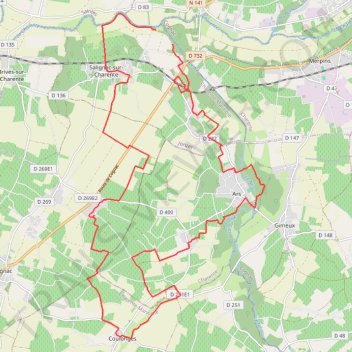 Itinéraire Coulonges vers Salignac départ port Ulis 32 kms, distance, dénivelé, altitude, carte, profil, trace GPS