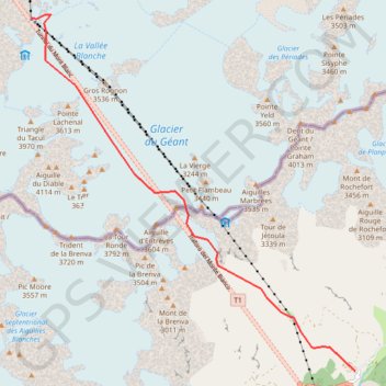 Itinéraire Aiguille du midi - La Palud, distance, dénivelé, altitude, carte, profil, trace GPS
