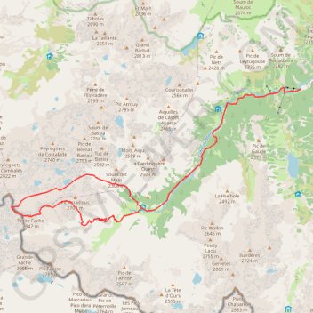 Itinéraire Pic R. Pantet, Petite Fache, pène d'Aragon par le refuge Wallon, distance, dénivelé, altitude, carte, profil, trace GPS