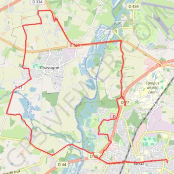 Itinéraire Route Bruz - Chavagne - Ker Lann, distance, dénivelé, altitude, carte, profil, trace GPS