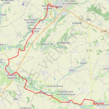 Itinéraire La Vélidéale - Chef-Boutonne / Melle - Chef-Boutonne / Melle, distance, dénivelé, altitude, carte, profil, trace GPS