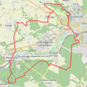 Itinéraire 35 kil autour d'Evreux, distance, dénivelé, altitude, carte, profil, trace GPS