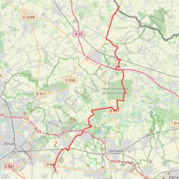 Itinéraire Parcours Lewarde-Rumes, distance, dénivelé, altitude, carte, profil, trace GPS