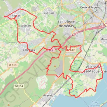 Itinéraire Balade VTT en bord de La Mosson et des Etangs et salines de Villeneuve les maguellone, distance, dénivelé, altitude, carte, profil, trace GPS