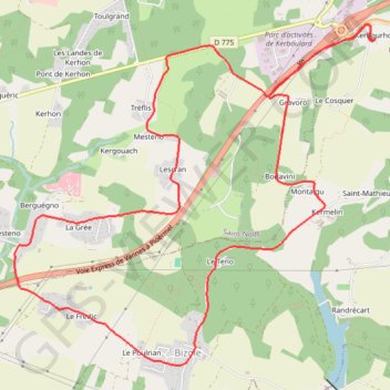 Itinéraire Entre Treffléan et Saint-Nolff, distance, dénivelé, altitude, carte, profil, trace GPS