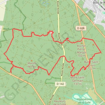 Itinéraire Fontainebleau Cuvier nord, distance, dénivelé, altitude, carte, profil, trace GPS