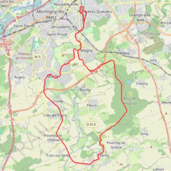 Itinéraire Vélo&Marche : Metz-Sablon - Verny, distance, dénivelé, altitude, carte, profil, trace GPS