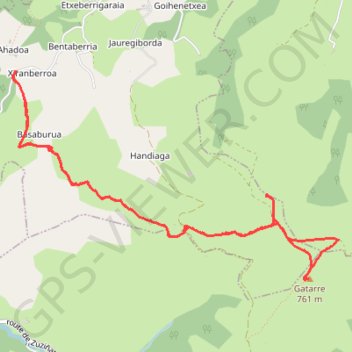 Itinéraire GATARRE - HANDIAGUE depuis la ferme Ahadoa (Aincille), distance, dénivelé, altitude, carte, profil, trace GPS