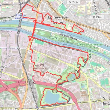 Itinéraire PARC DES CHANTERAINES - EPINAY SUR SEINE, distance, dénivelé, altitude, carte, profil, trace GPS