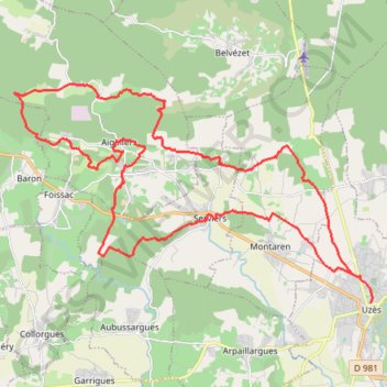 Itinéraire 4 Uzès Les combes (Depart Office de tourisme Uzes), distance, dénivelé, altitude, carte, profil, trace GPS