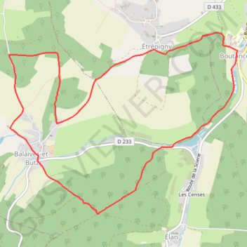 Itinéraire Entre Balaives-et-Butz et Boutancourt, distance, dénivelé, altitude, carte, profil, trace GPS
