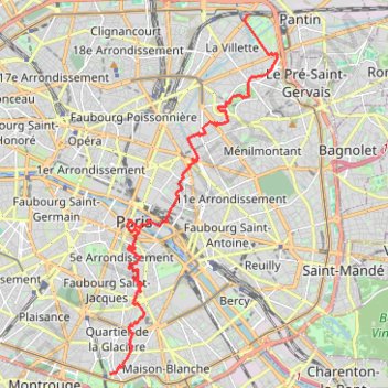 Itinéraire Traversée de Paris (Nord-Sud) (2020), distance, dénivelé, altitude, carte, profil, trace GPS