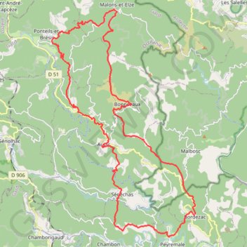 Itinéraire Tour de la Haute Vallée de la Cèze (Gard-Ardèche), distance, dénivelé, altitude, carte, profil, trace GPS