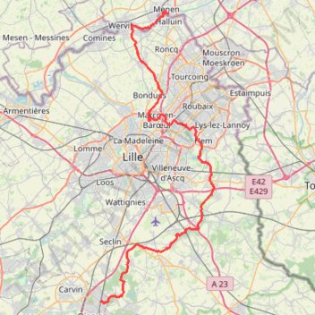 Itinéraire Chemin de Compostelle - Voie du Nord Halluin - Libercourt, distance, dénivelé, altitude, carte, profil, trace GPS